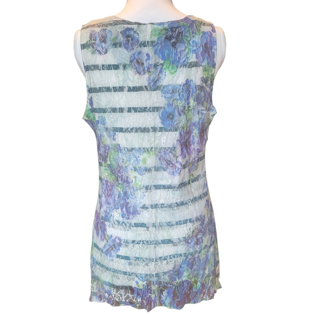 Brittany Black Blue White Lace Floral Embellished Sleeveless Tunic Blouse Top - Picture 4 of 8